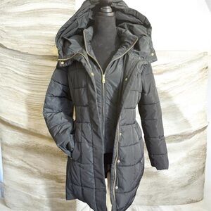 Cole Haan Signature Women’s Long Puffer Coat with Hood – Charcoal Gray size S